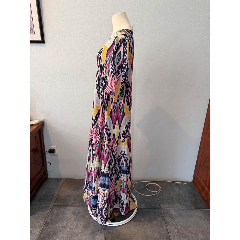 Figue Ikat Avery Maxi Dress V-Neck Tassel Boho Chic Resortwear Tribal Size Large - Picture 6 of 11